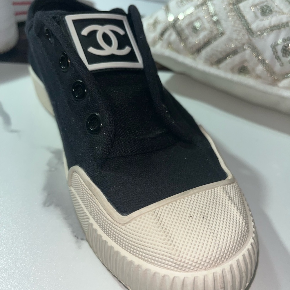Chanel Black Canvas Sneakers